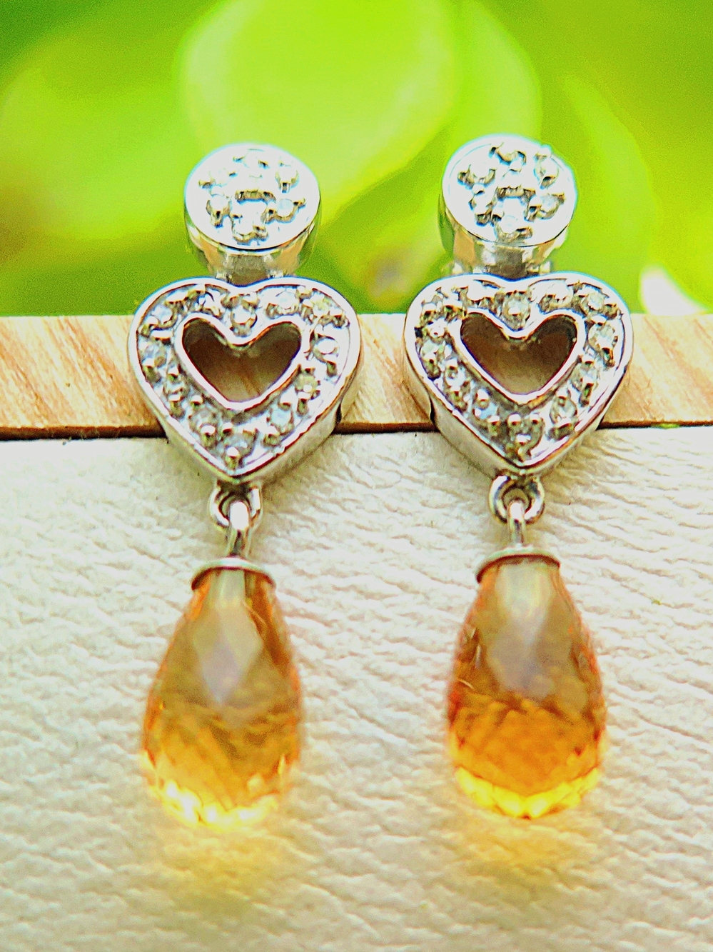 Elegant 10K Solid* White Gold Sparkling Natural *Citrine* Diamonds Earrings NEW